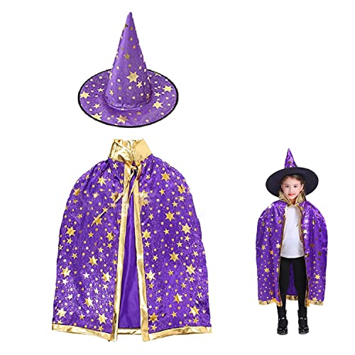 RUISCHENTONG Kinder Halloween Kostüm, Hexe Zauberer Umhang mit Hut...