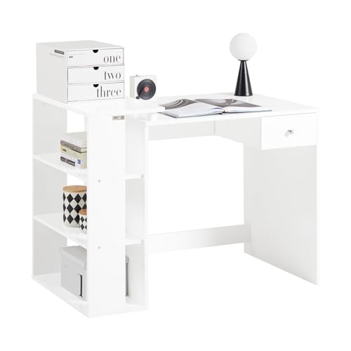 SoBuy FWT35-W Schreibtisch mit 1 Schublade und 3 Ablagen Tisch Ar...