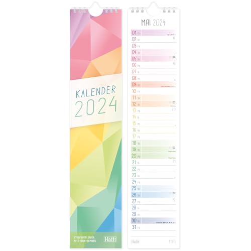 Streifenkalender 2024 [Rainbow] 9 x 42 cm | praktischer Wandkalende...