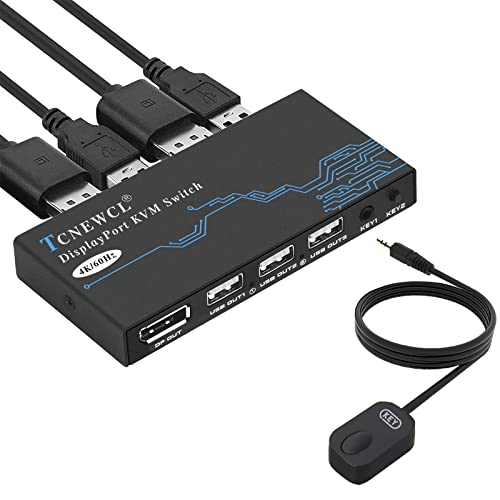 TCNEWCL DisplayPort KVM Switch 2 Port, 4k @ 60Hz DP und USB KVM Ums...