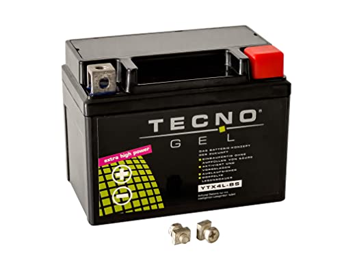 TECNO-GEL Motorrad-Batterie YTX4L-BS, 12V Gel-Batterie 4Ah (DIN 503...