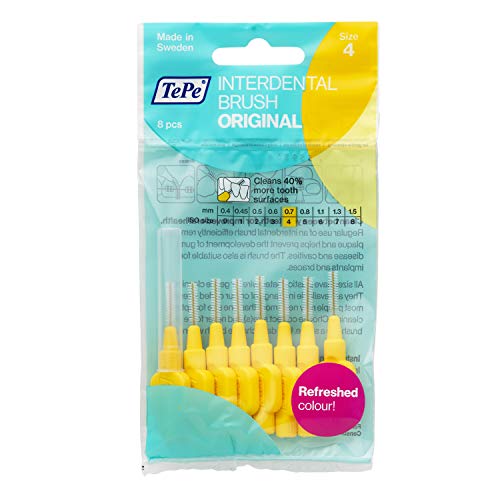 TePe Interdental Brush, Original, Yellow, 0.7 mm ISO 4, 8pcs, plaqu...