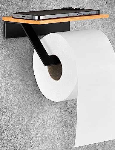 Toilettenpapierhalter ohne Bohren mit Ablage | Klopapierhalter Schw...