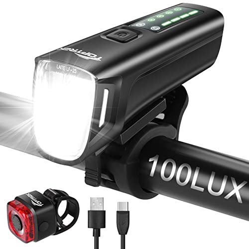 toptrek Fahrradlicht Set, 100 Lux Fahrrad Licht mit 4 Beleuchtungsm...