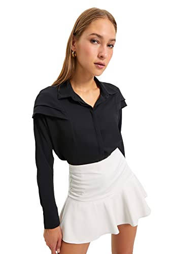 Trendyol Damen Schwarzes Schulter detailliertes Hemd Shirt, Black, ...