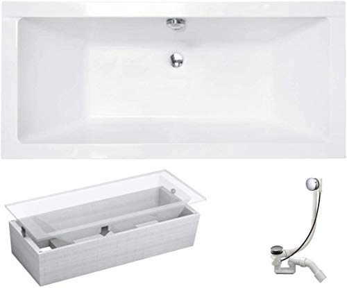 VBChome Badewanne 175x80 cm Acryl SET Wannenträger Siphon Wanne Re...