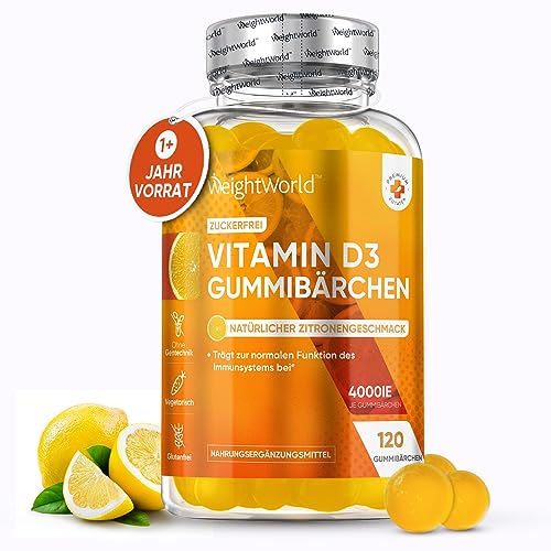 Vitamin D3 Gummies 4000 IE - Sonnenvitamin - 120 Stück mit Zitrone...