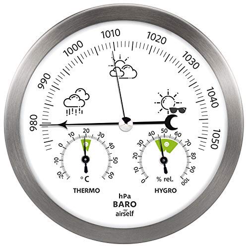 Wetterstation analog aus Edelstahl mit Barometer, Thermometer und H...