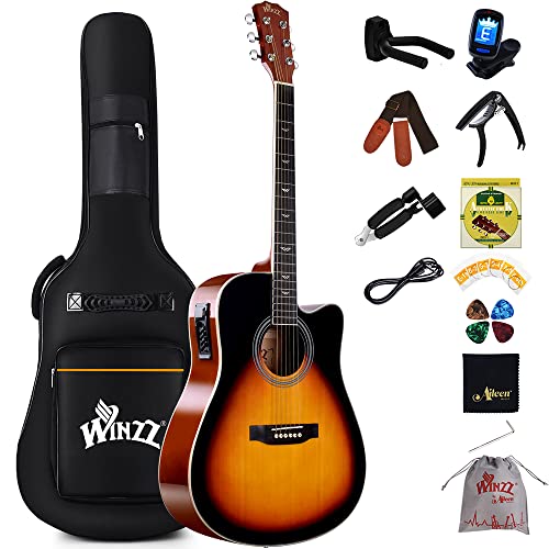 Winzz 4 4 Elektro-Akustische Gitarre, Westerngitarre Set Erwachsene...