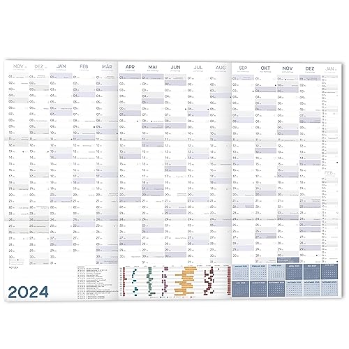 XXL Wandkalender 2024 Jahresplaner DIN A1+ 89x63 cm Wandplaner 2024...